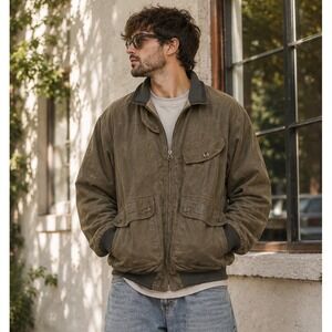 Faconnable Albert Goldberg Leather Bomber Jacket Men XL Brown Vintage Distressed